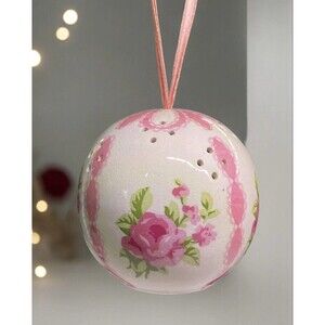 Vintage Ceramic Pomander Hanging Ball Pink Rose Floral Potpourri Sachet Japan